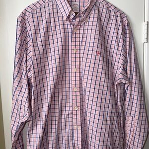 Brooks Brothers 346 Non-Iron Button Down Shirt Large Pink Blue Check